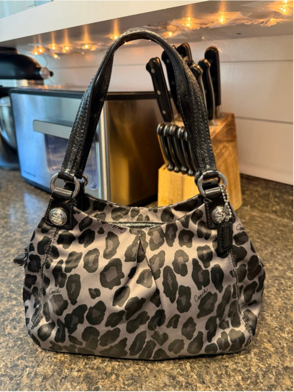 Coach Black Gray Animal Print Mini Maggie Mia Purse Maggie Ocelot Print
